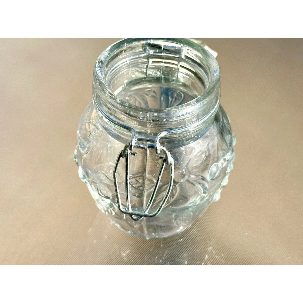 Embossed Vintage Glass Jar With Locking Lid Mason Style Jar, Canning Fruit Motif